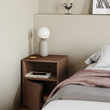 Bedside Table in Walnut with Doors and Backpanels