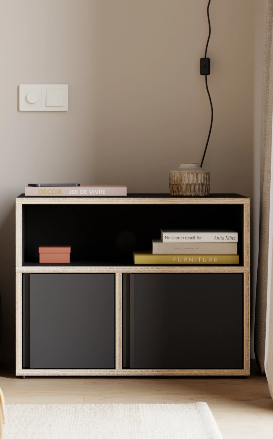 A bedside table in classic plywood