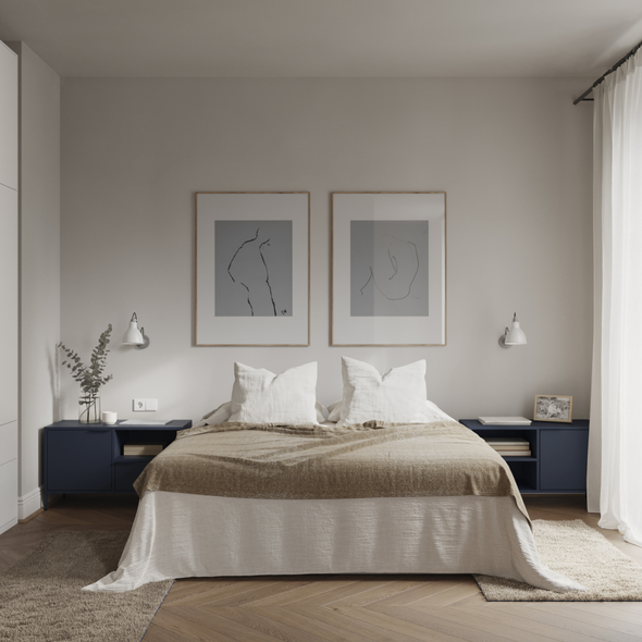 Bedside Table in Blue with Doors and Drawers