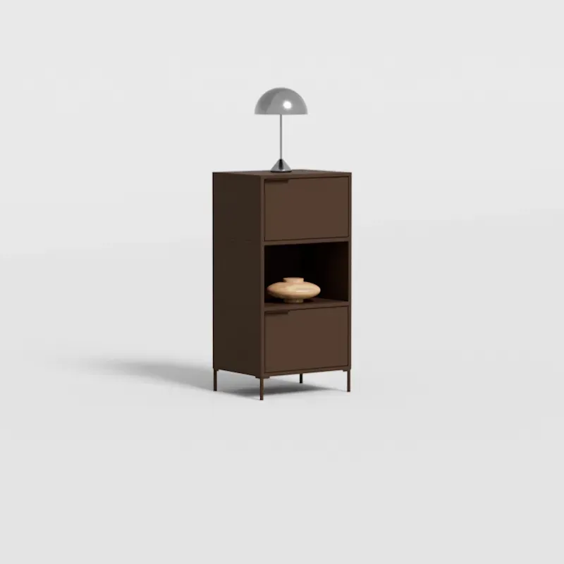 Bedside Table in Dark Brown with Doors and Backpanels