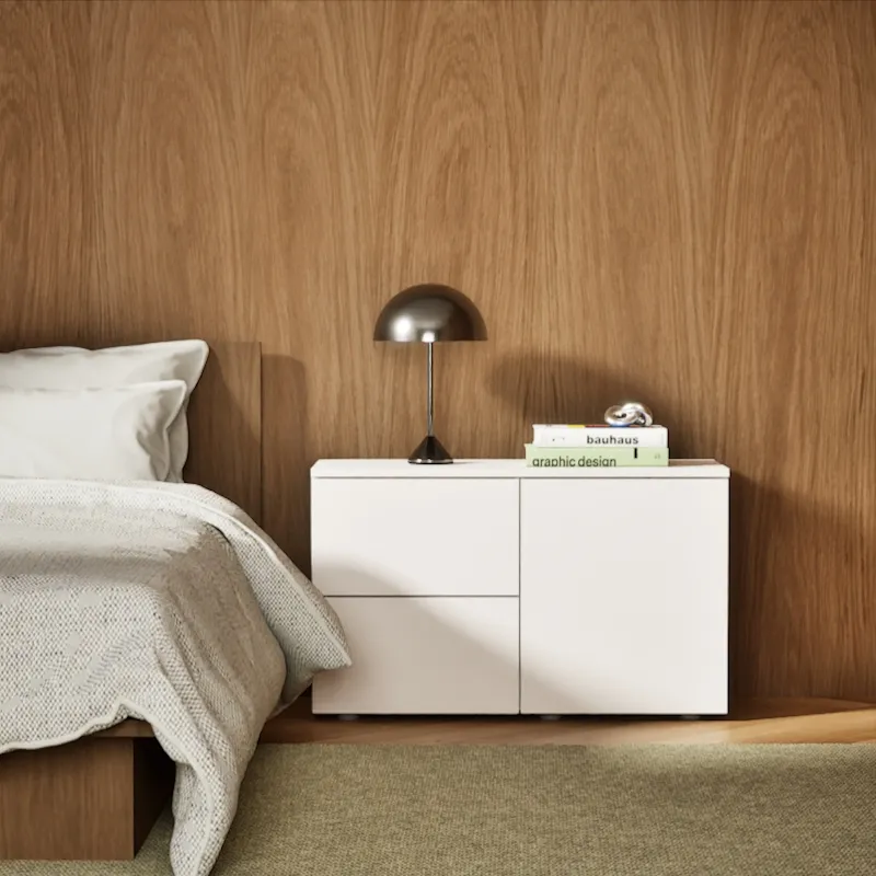 Bedside Table in White with External Drawers