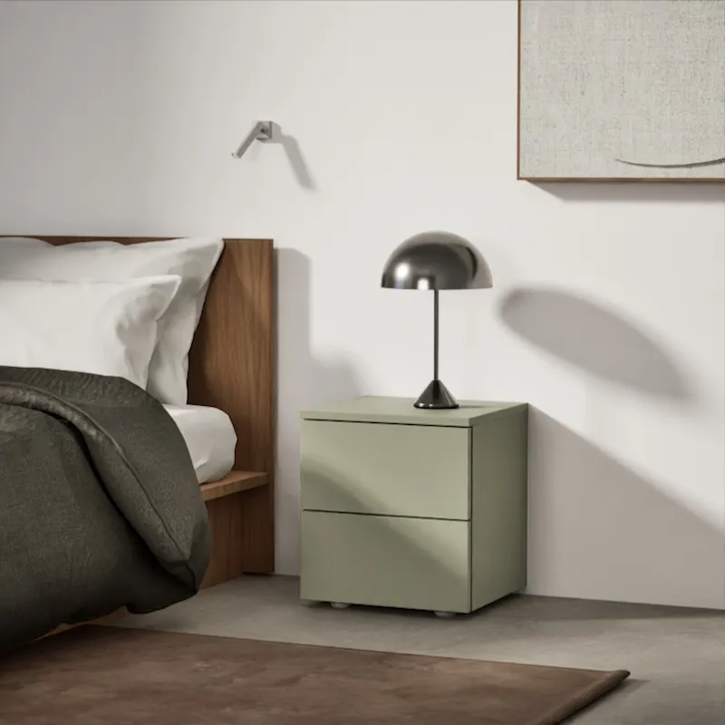 Bedside Table in Green with External Drawers