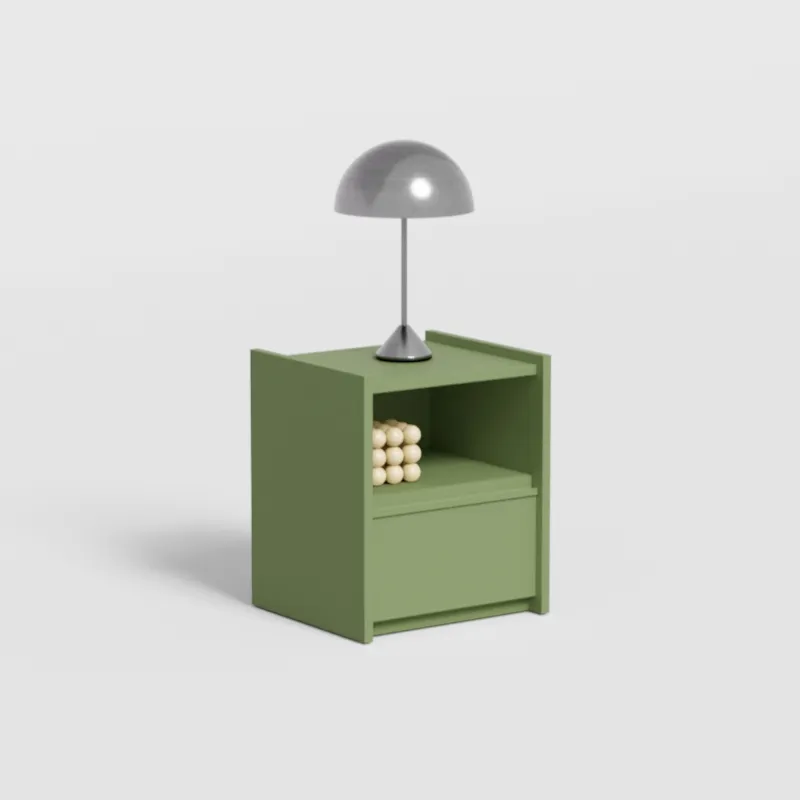 Bedside Table in Green with External Drawers