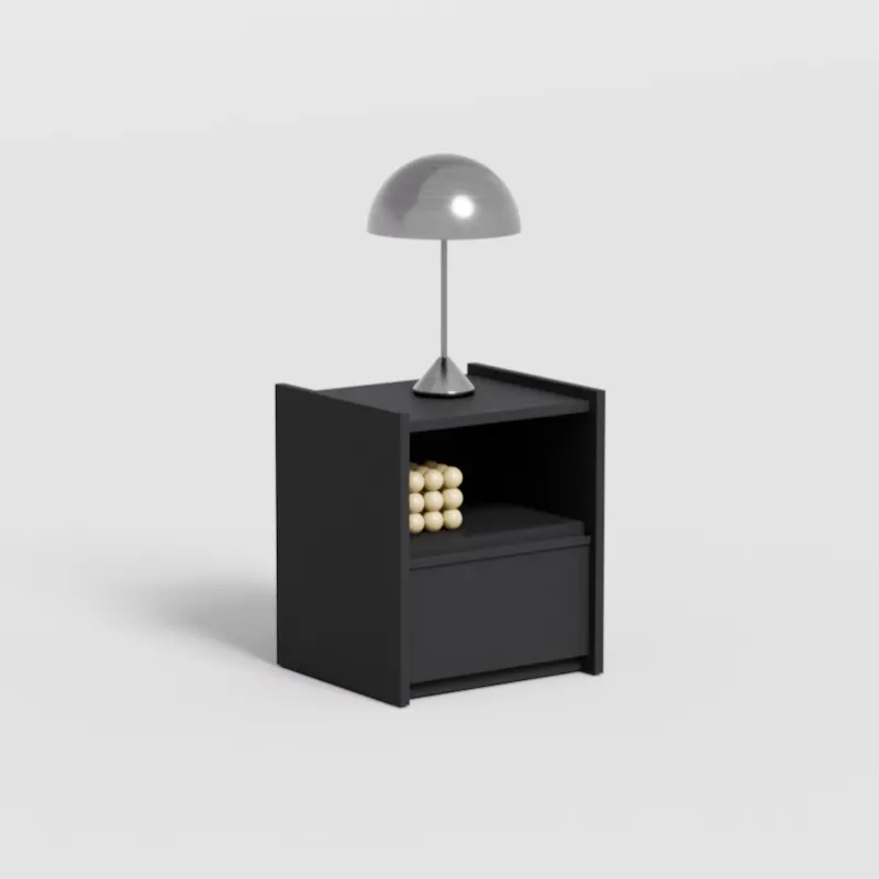 Bedside Table in Black with External Drawers