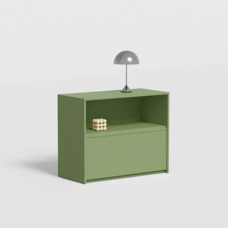 Bedside Table in Green with External Drawers