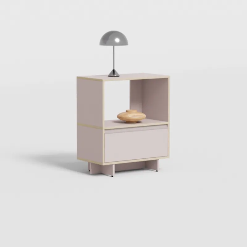 Bedside Table in Pink with Drawers and Plinth