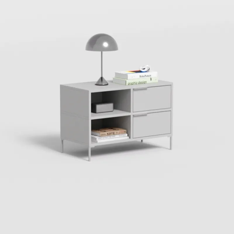 Bedside Table in Grey with Drawers and Backpanels