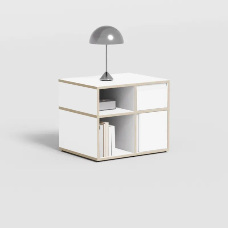 Bedside Table in White with Doors and Drawers
