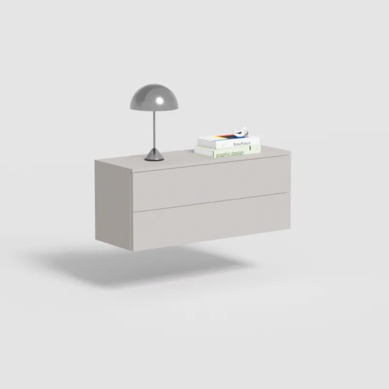 Bedside Table in Beige with External Drawers