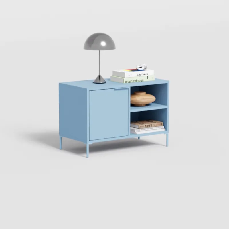 Bedside Table in Blue with Doors and Backpanels