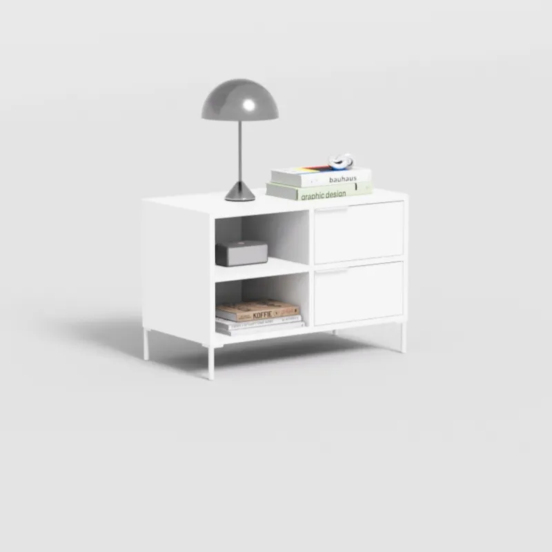 Bedside Table in White with Drawers and Backpanels