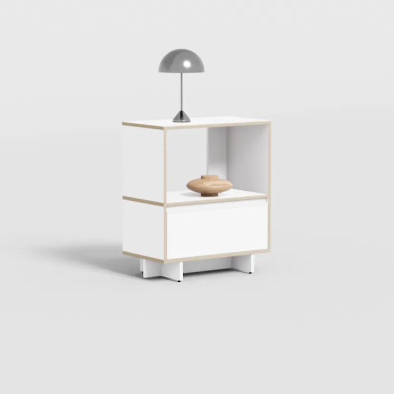 Bedside Table in White with Drawers and Plinth