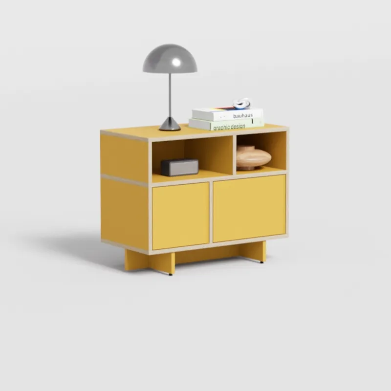 Bedside Table in Yellow with Doors and Backpanels
