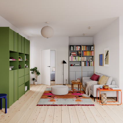 Bookcase in Grey with External Drawers