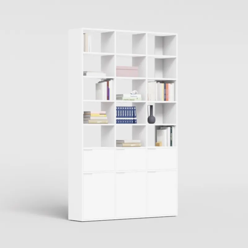 Bookcase in White with Doors and Bottom Storage
