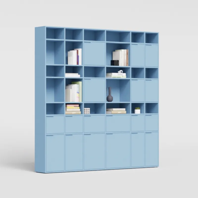 Bookcase in Blue with Doors and Backpanels