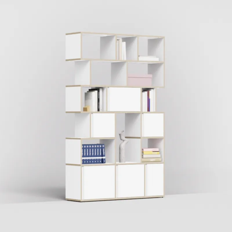 Wide white wall storage unit with doors