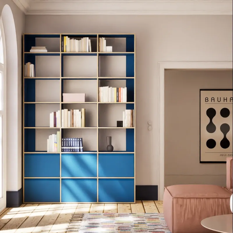 Bookcase in Blue with Drawers