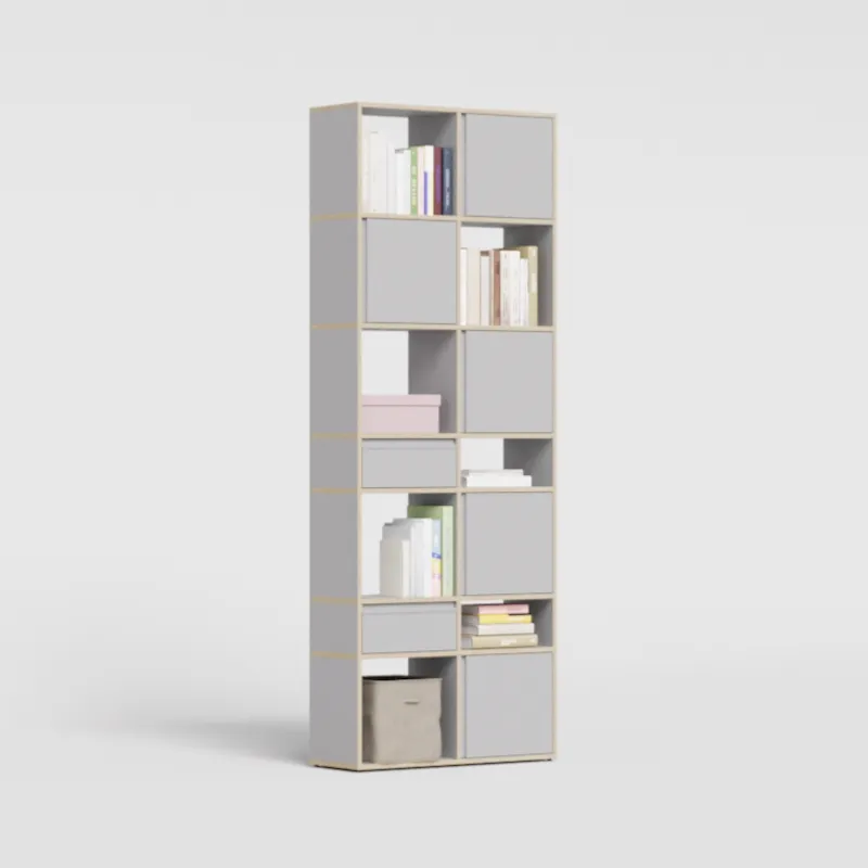 Bookcase in Grey with Doors and Drawers