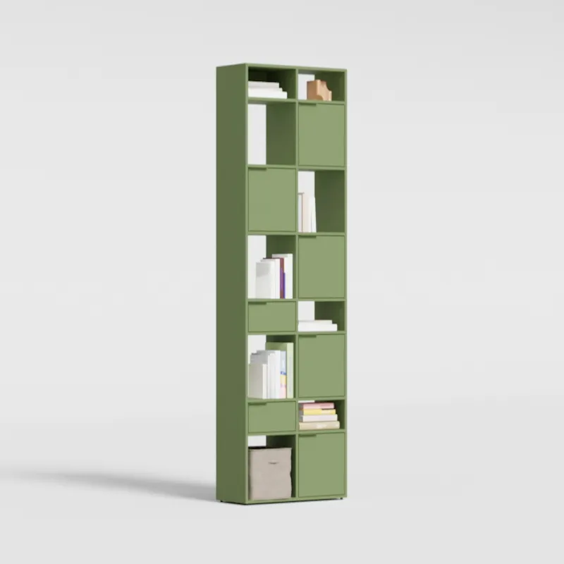 Bookcase in Olive Green with Doors and Drawers