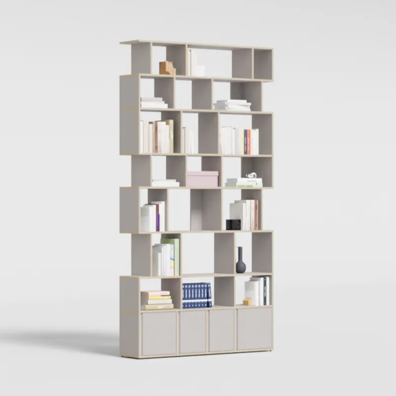 Bookcase in Cashmere Beige Plywood with Doors