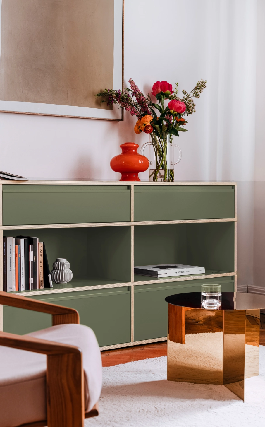 A chest of drawers in classic plywood