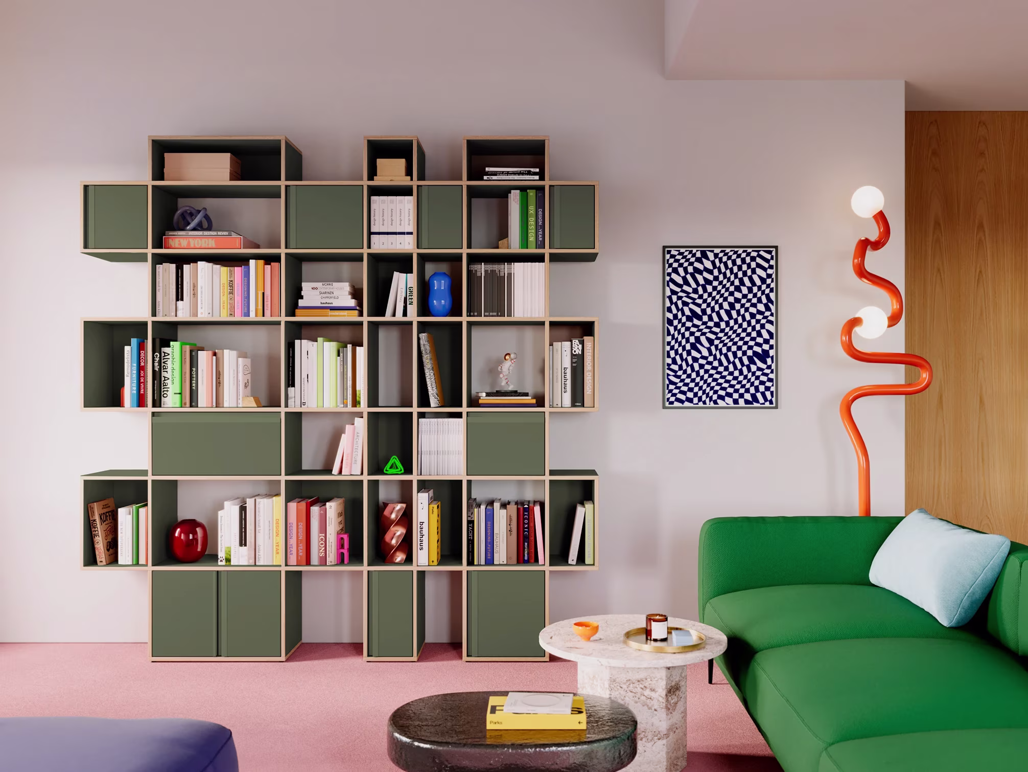 An Original Classic bookcase filling an alcove, seen from the front