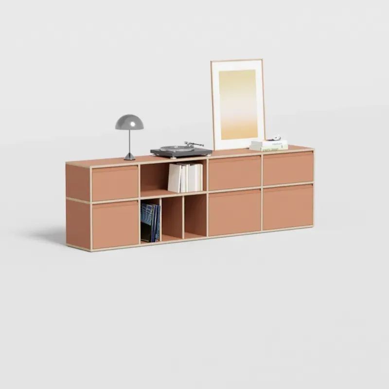 Sideboard in Clay Brown Plywood with Drawers and Backpanels