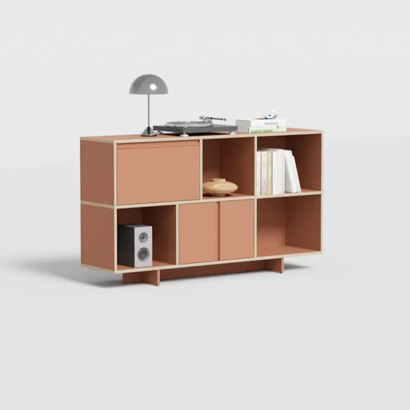 Sideboard in Clay Brown Plywood with Doors and Drawers