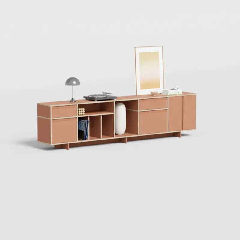 Sideboard in Clay Brown Plywood with Doors and Drawers