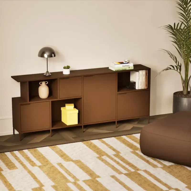 Sideboard in Dark Brown with Doors and Drawers