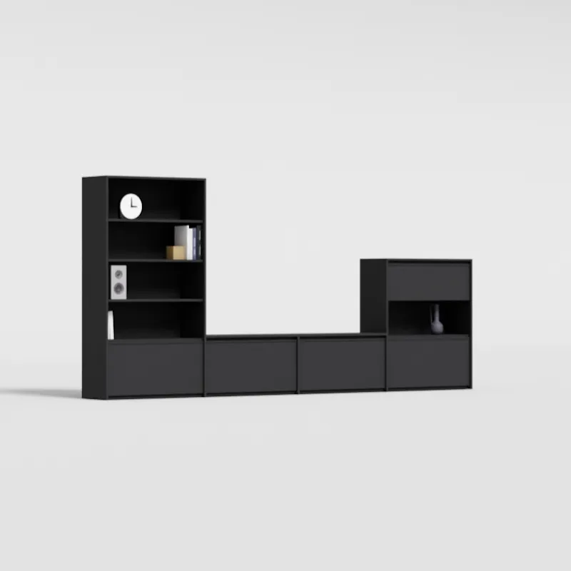 Wall Unit in Black with External Drawers