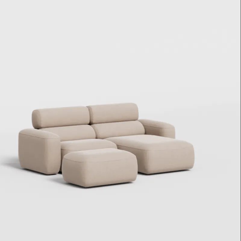 Corner sofa with ottoman in beige corduroy