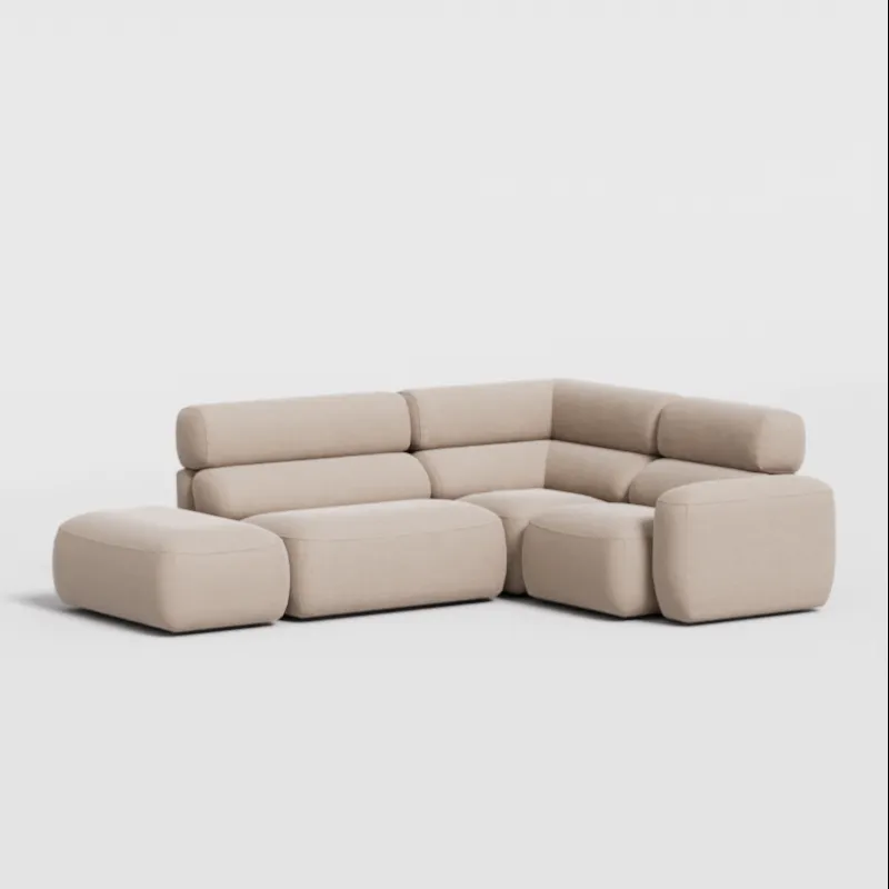 Sectional sofa in beige corduroy