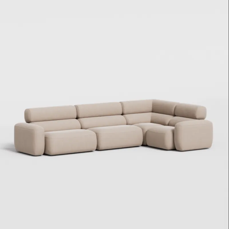 Sectional sofa in beige corduroy
