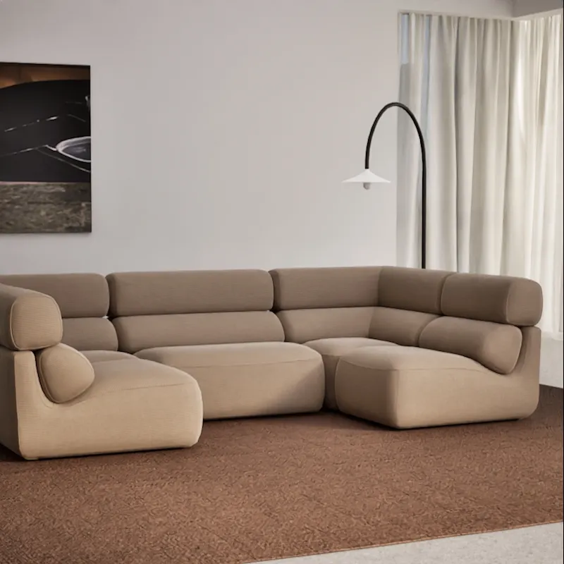 Sectional sofa in beige corduroy
