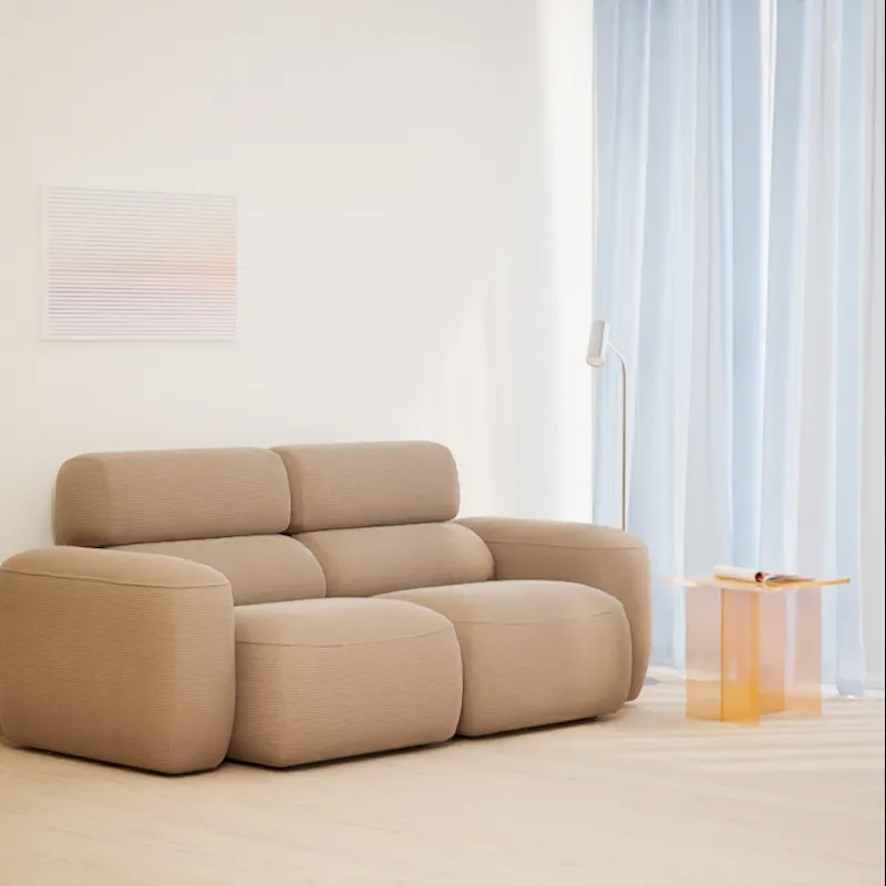 2-seater sofa in beige corduroy