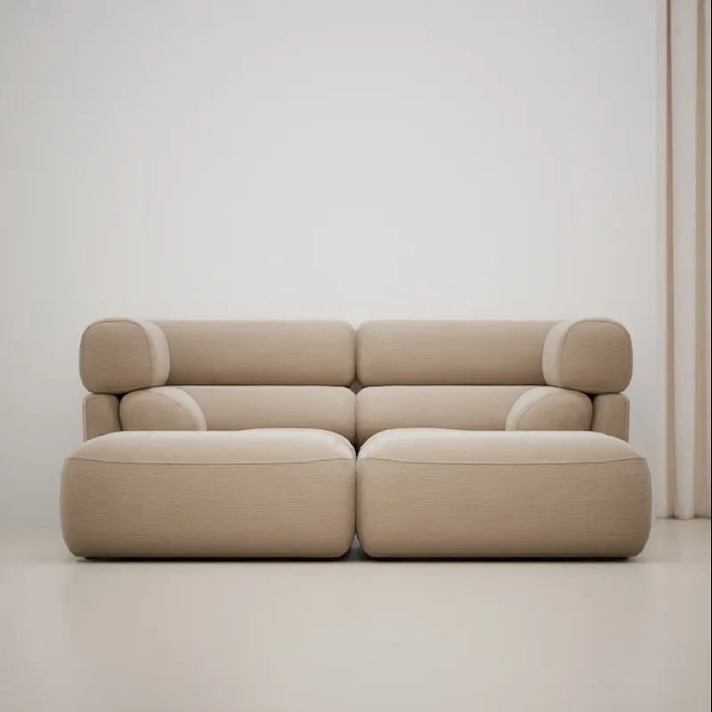 Sectional sofa in beige corduroy