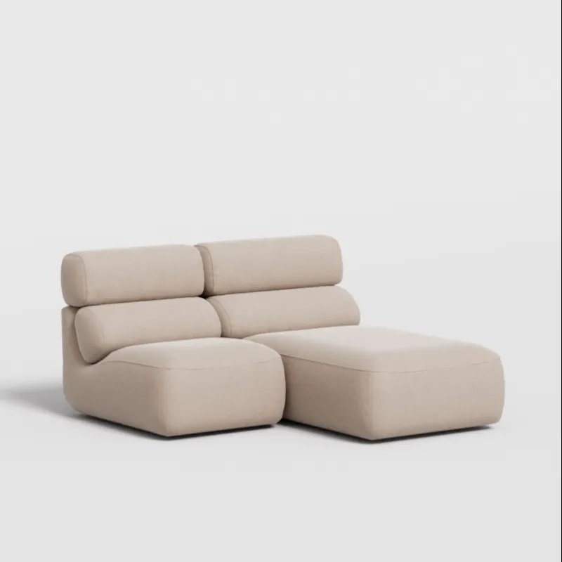 2-seater sofa with chaise in beige corduroy