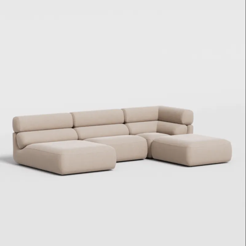 Sectional sofa with chaise in beige corduroy