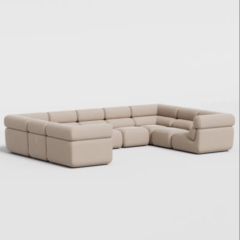 Sectional sofa in beige corduroy