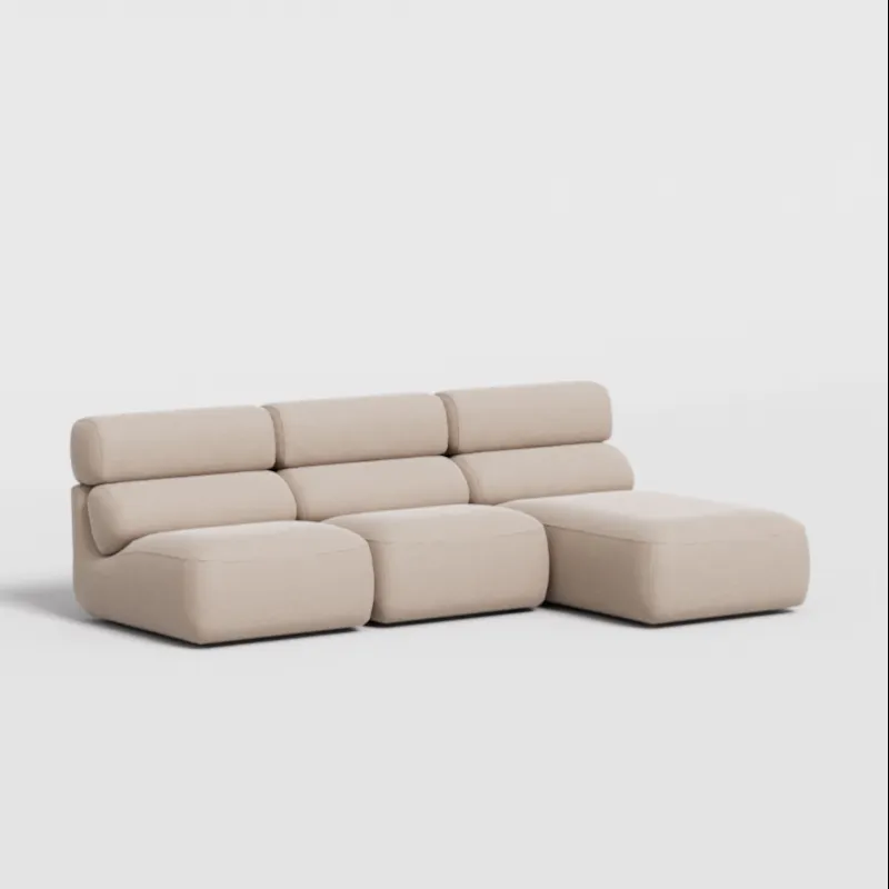 3-seater sofa with chaise in beige corduroy