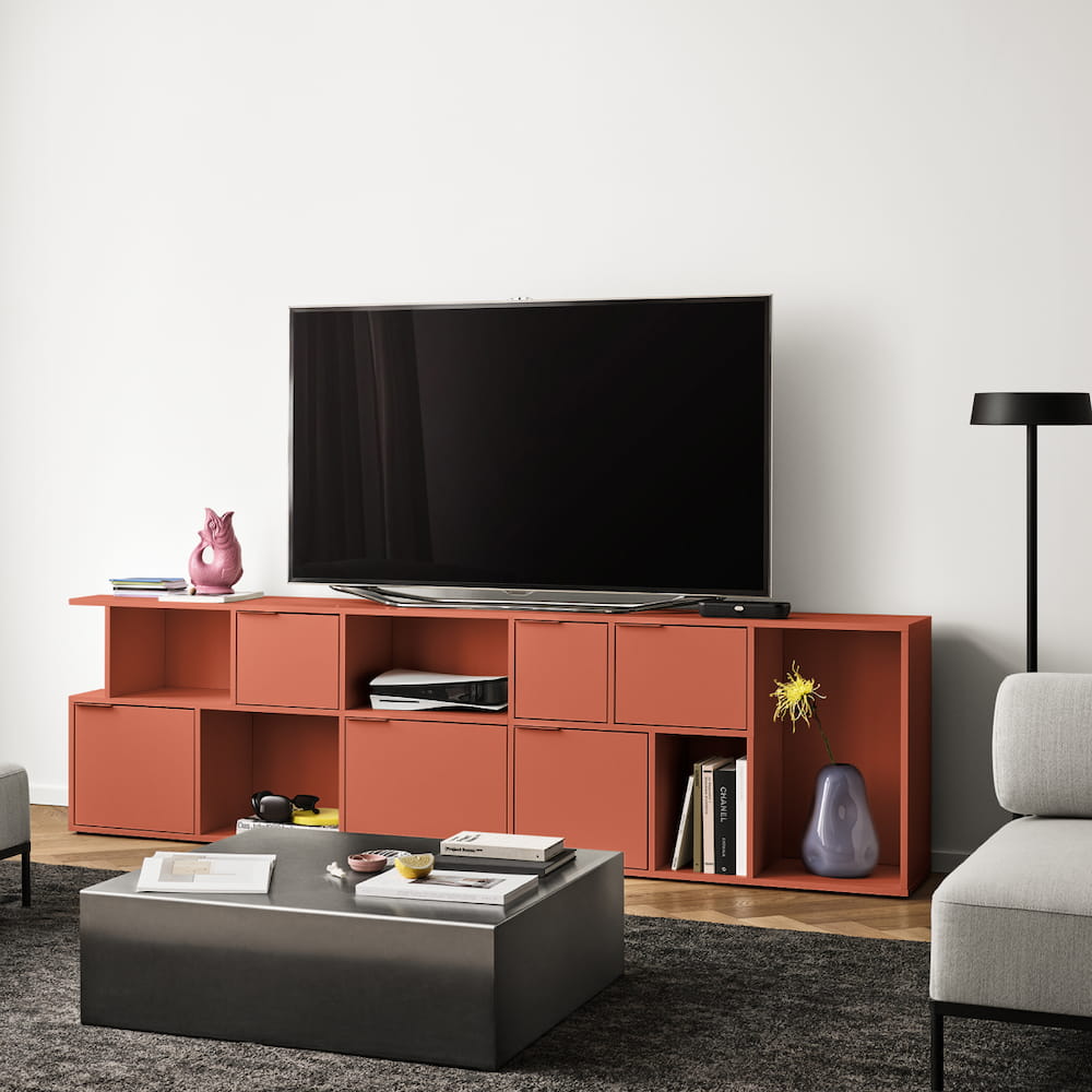 Tv Stand in Terracota with Doors and Drawers