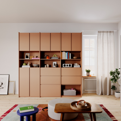 Wall Storage in Brown with External Drawers