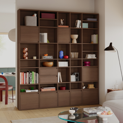 Wall Storage in Walnut with Doors and Drawers