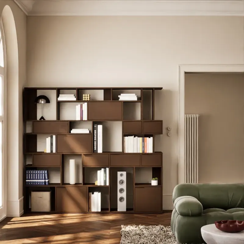 Wall Storage in Dark Brown with Doors and Drawers