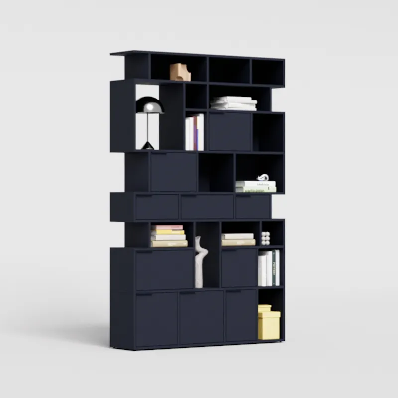 Wall Storage in Blue with Doors and Drawers