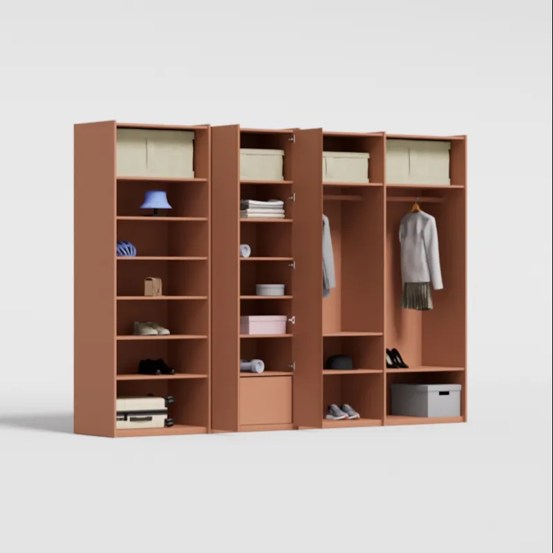 Wardrobe in Clay Brown, four columns — internal drawers and rail