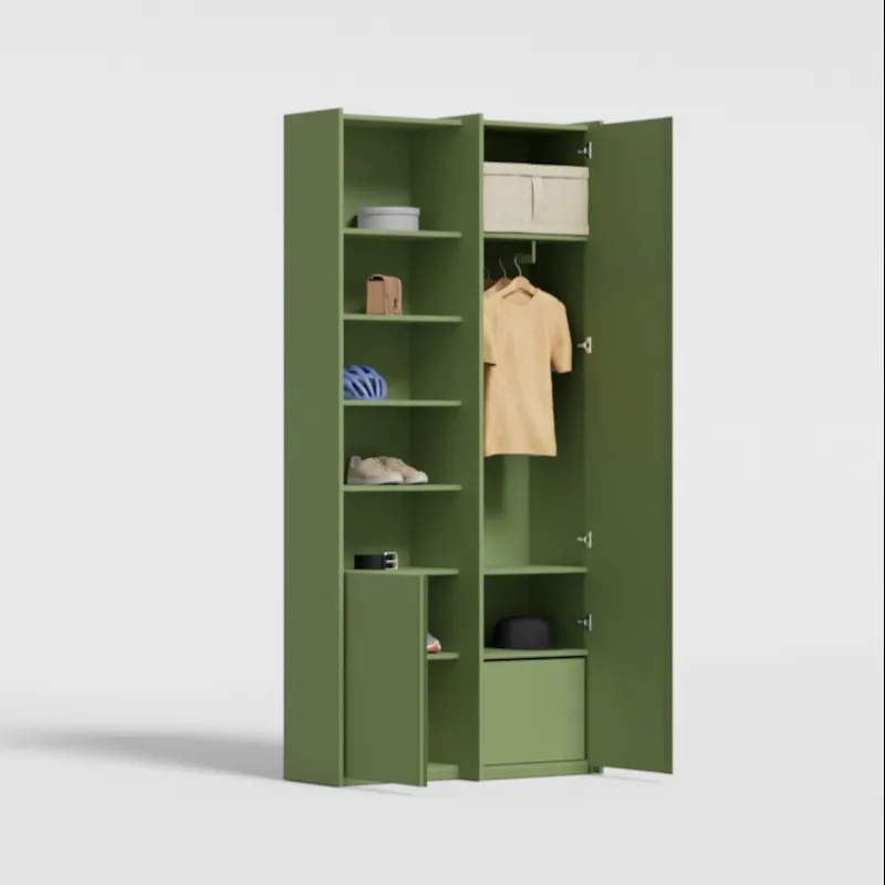 Wardrobe in Olive Green, two columns — internal drawers and rail