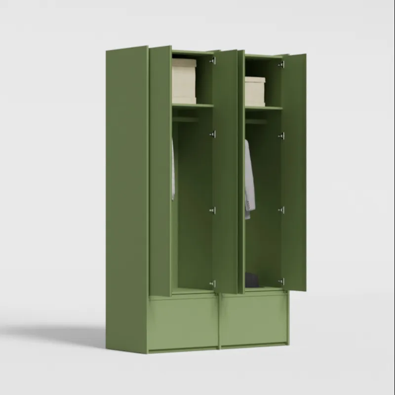 Wardrobe in Olive Green, two columns — external drawers and rail